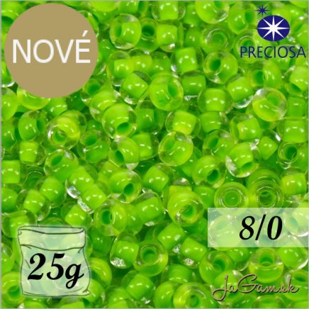 Rokajl Preciosa 8/0 Priehľadná so zeleným prieťahom č.08A54-25g (PR08013)